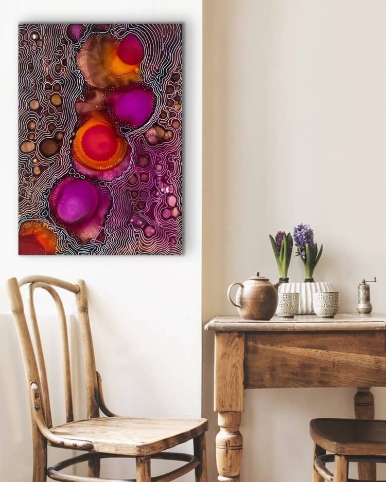 Nebula's Embrace artwork by Katie Grubb displayed on a wall