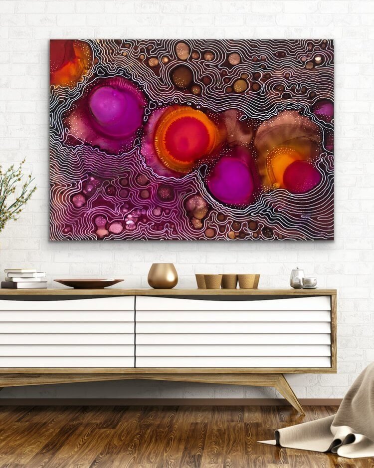 Nebula's Embrace artwork by Katie Grubb displayed on a wall
