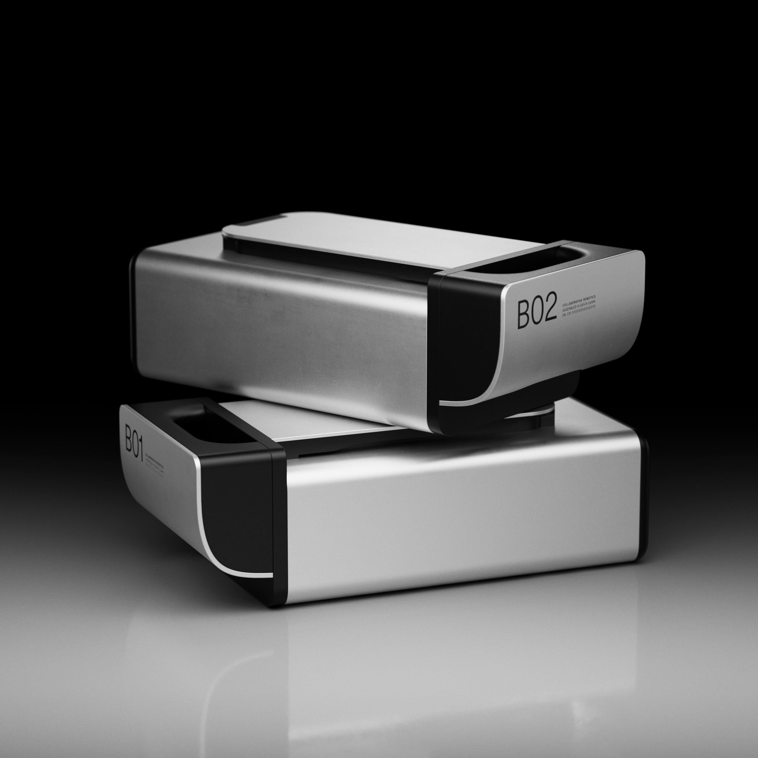 A sleek, modern metallic battery with a label reading 'B02' and a smaller label underneath, set against a gradient background.
