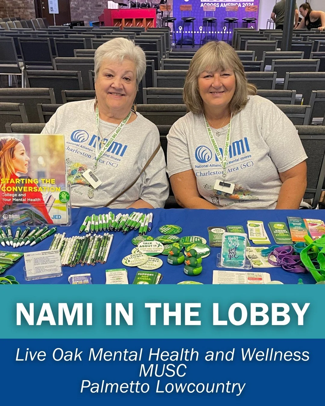 We are pleased to announce that NAMI in the Lobby is now available in all three partner facilities:

Live Oak Mental Health and Wellness
MUSC
Palmetto Lowcountry

If you are interested in volunteering with NAMI in the Lobby, please contact Lori Smith