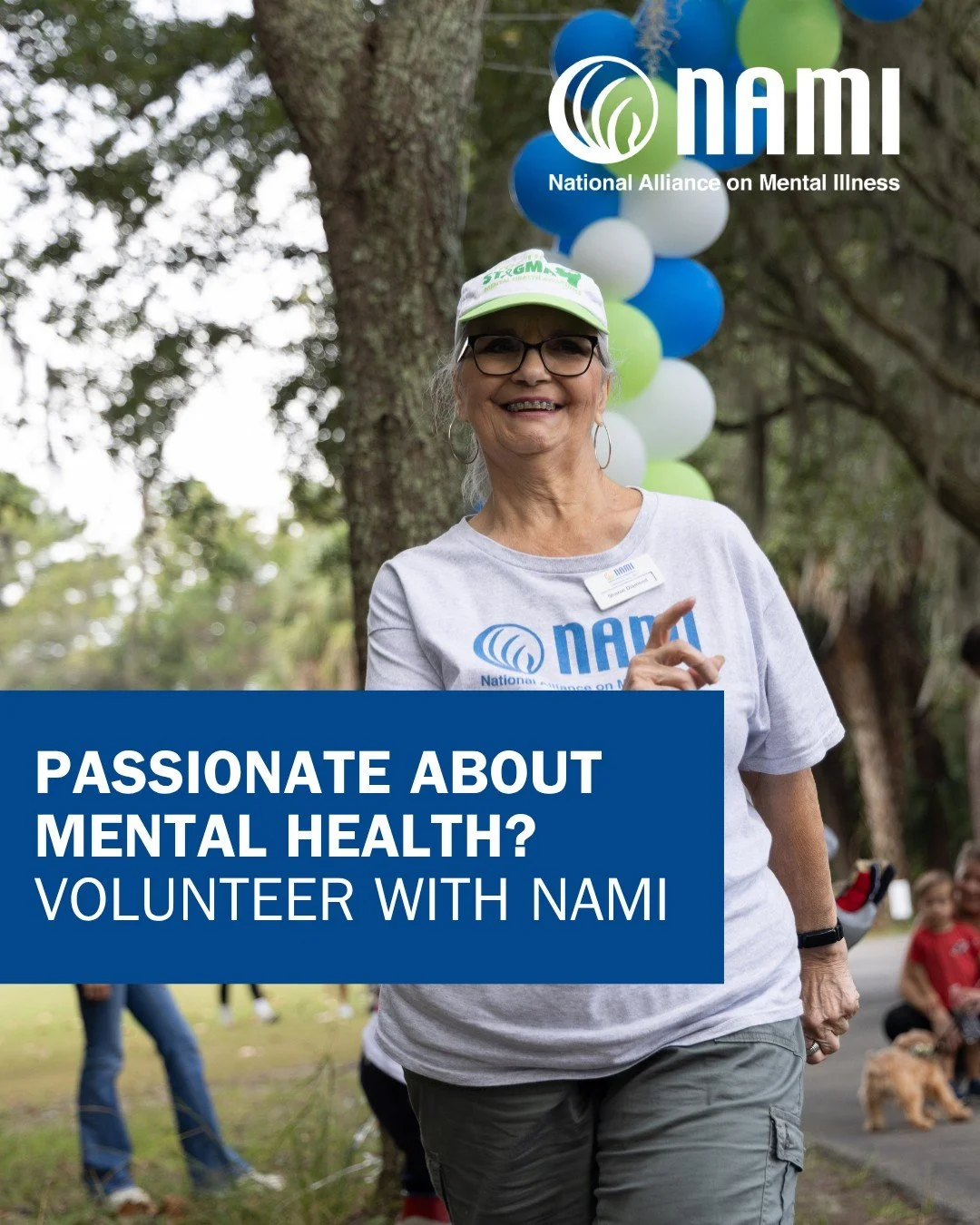 If you are passionate about Mental Health, volunteer with NAMI!

NAMI Charleston Area is mostly volunteer-run, and we rely on community support to keep our programs and events going!

Submit the form at https://www.namicharlestonarea.org/volunteer