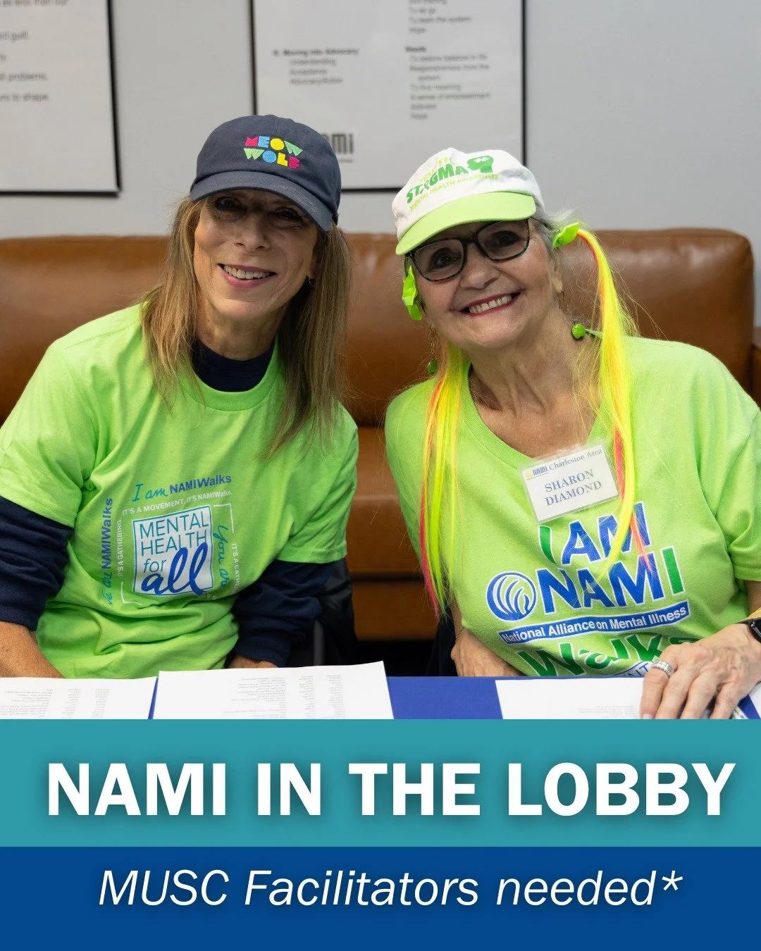 We are pleased to announce that NAMI in the Lobby is now available in all three partner facilities:

Live Oak Mental Health and Wellness

MUSC

Palmetto Lowcountry

If you are interested in volunteering with NAMI in the Lobby, we need facilitators fo