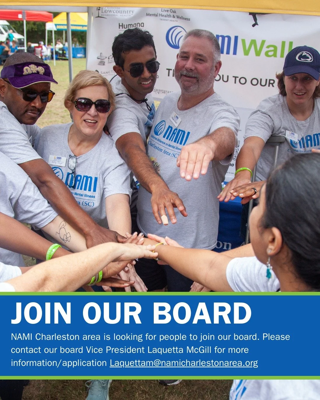 Passionate about Mental Health?

We love our NAMI Charleston Family, and we get excited to support those in their mental health journey! We are looking for people to join our board. Please contact our board Vice President Laquetta McGill for more inf