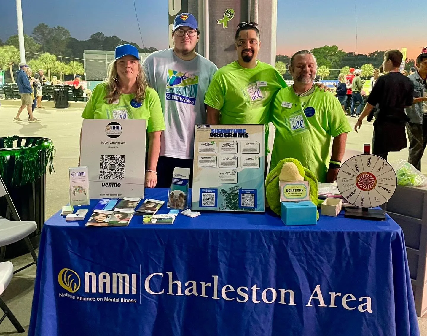 RiverDogs Mental Health Awareness Night 💚 Friday, May 15th. We love this community and being part of nights that bring people together for something so important. Lori, Scott, Josh, and Edwin spent the evening at the NAMI table connecting and sharin