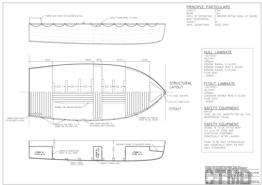 3.5m FRP Row Boat — Chris Tucker Marine Design