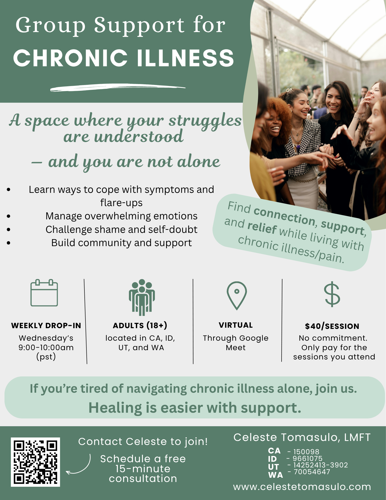 Flyer sharing information about chronic illness support group
