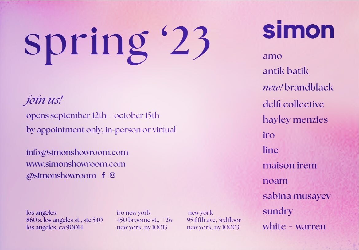 SPRING 23☀️Book your appointments! Info@simonshowroom.com