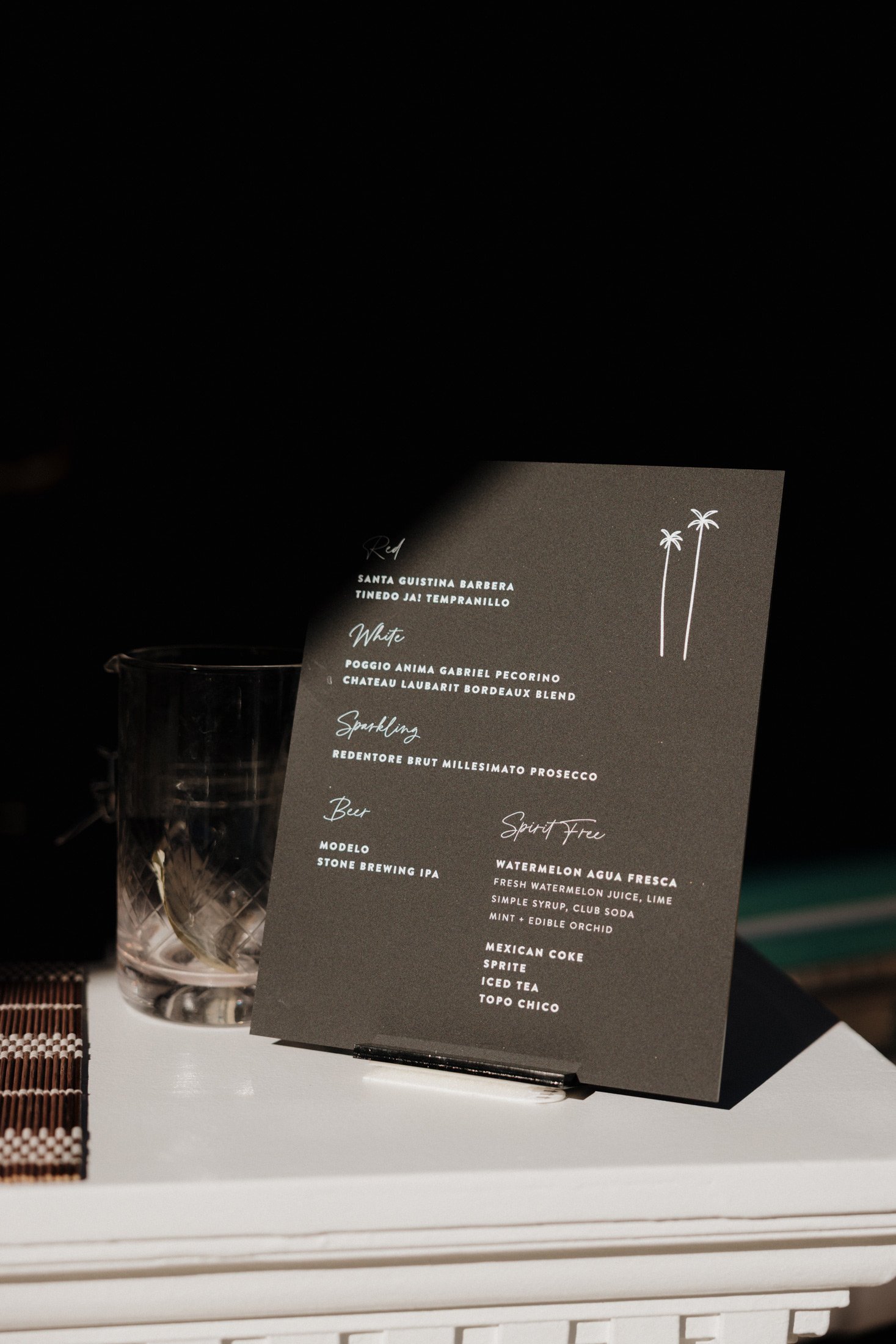 Custom cocktail menu prepared by Amaro Bartending