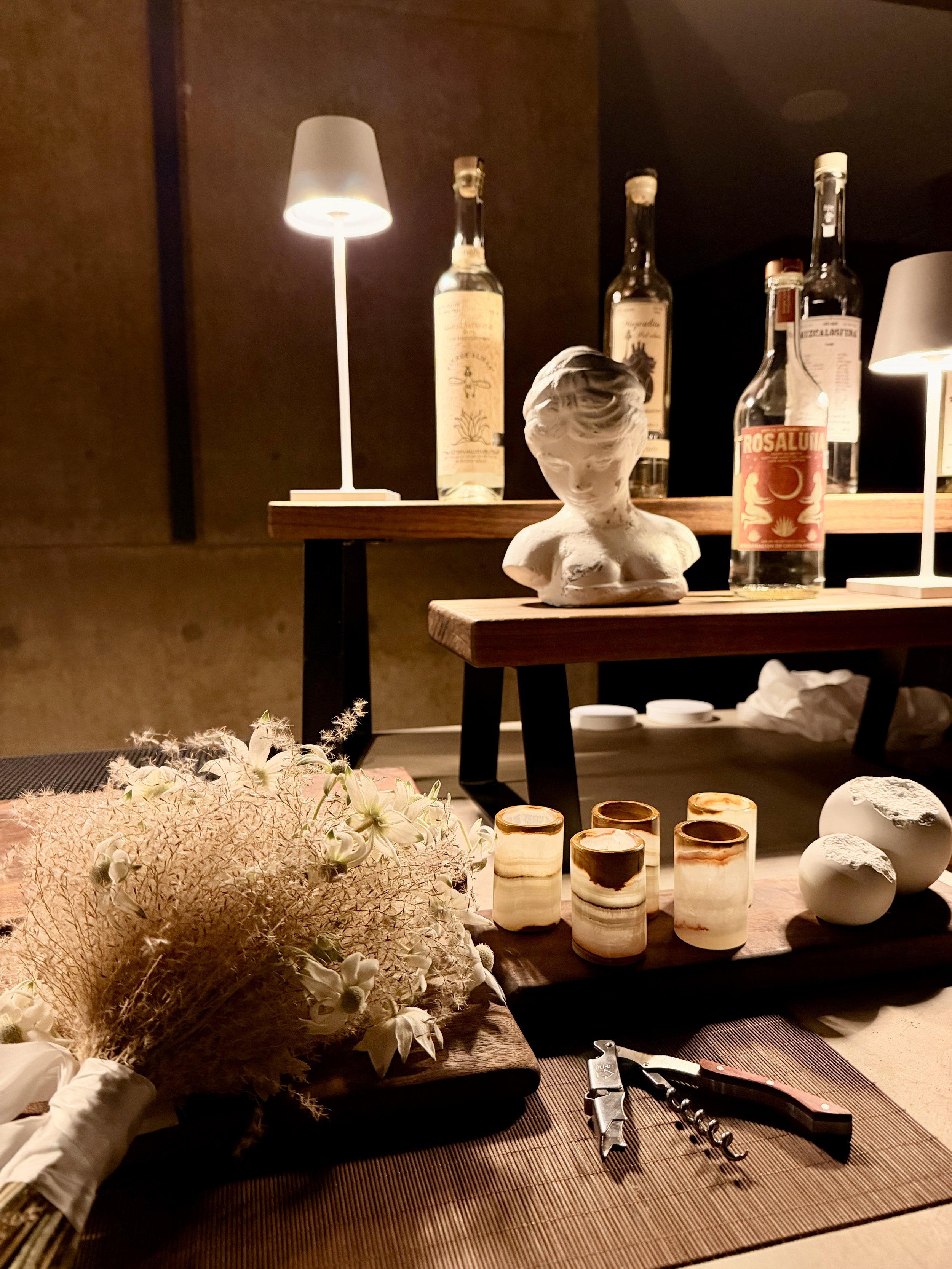 A beautiful bar scene in the Joshua Tree area with a bouquet 