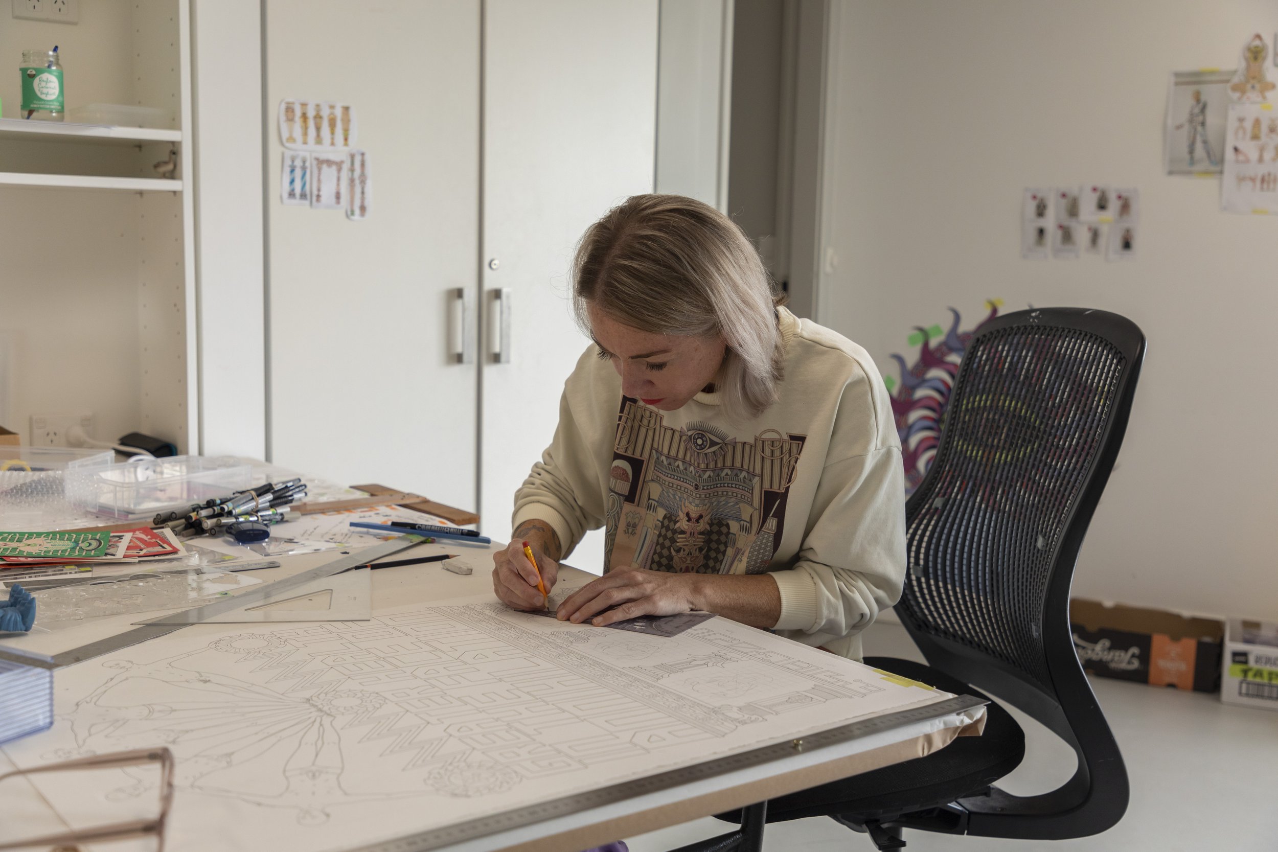  Jess Johnson in the Te Whare Hēra Studio, Photographed by Sarah Joy 