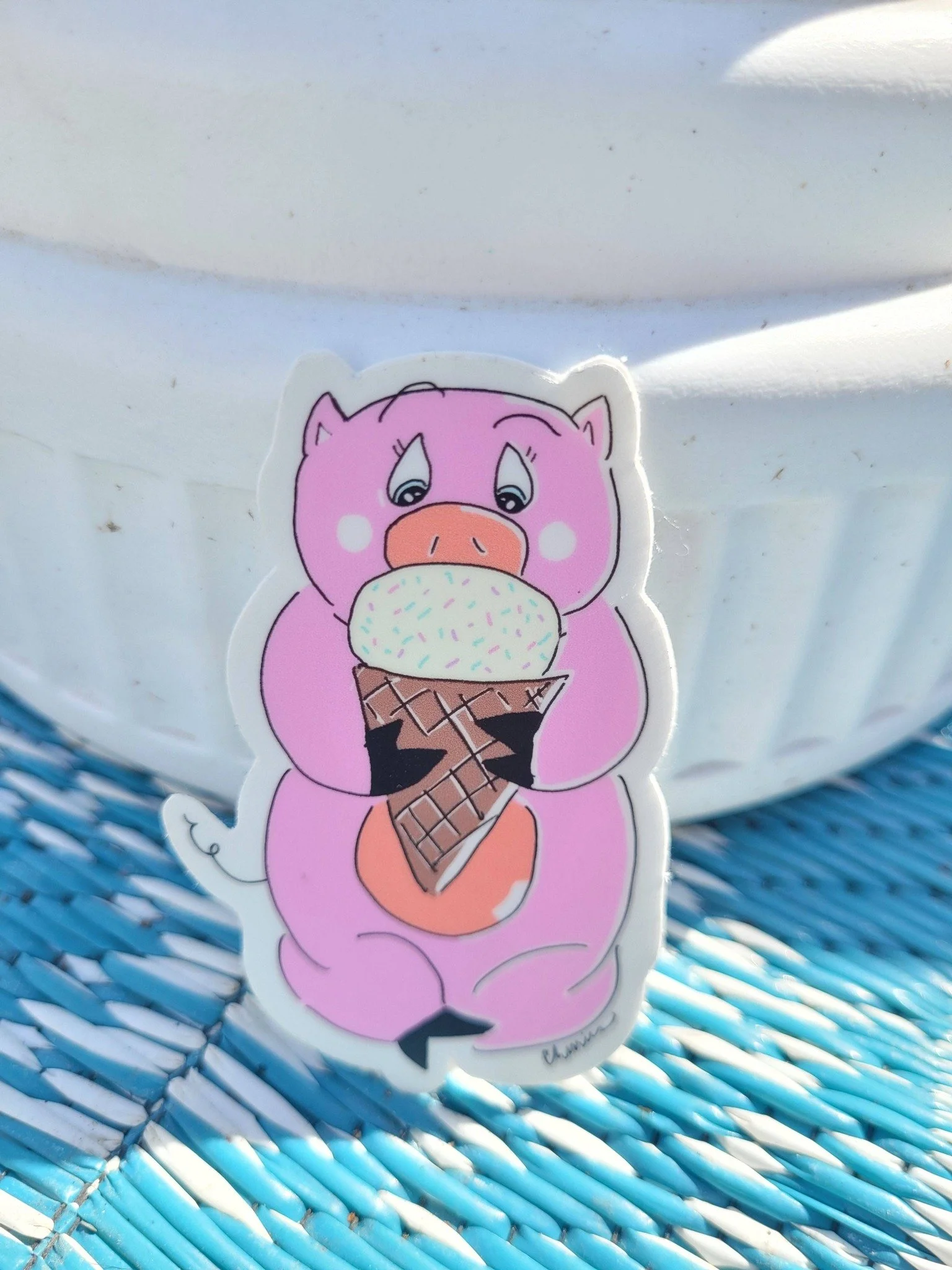 Waterproof Vinyl Piggy Lily Sticker, 2x3"