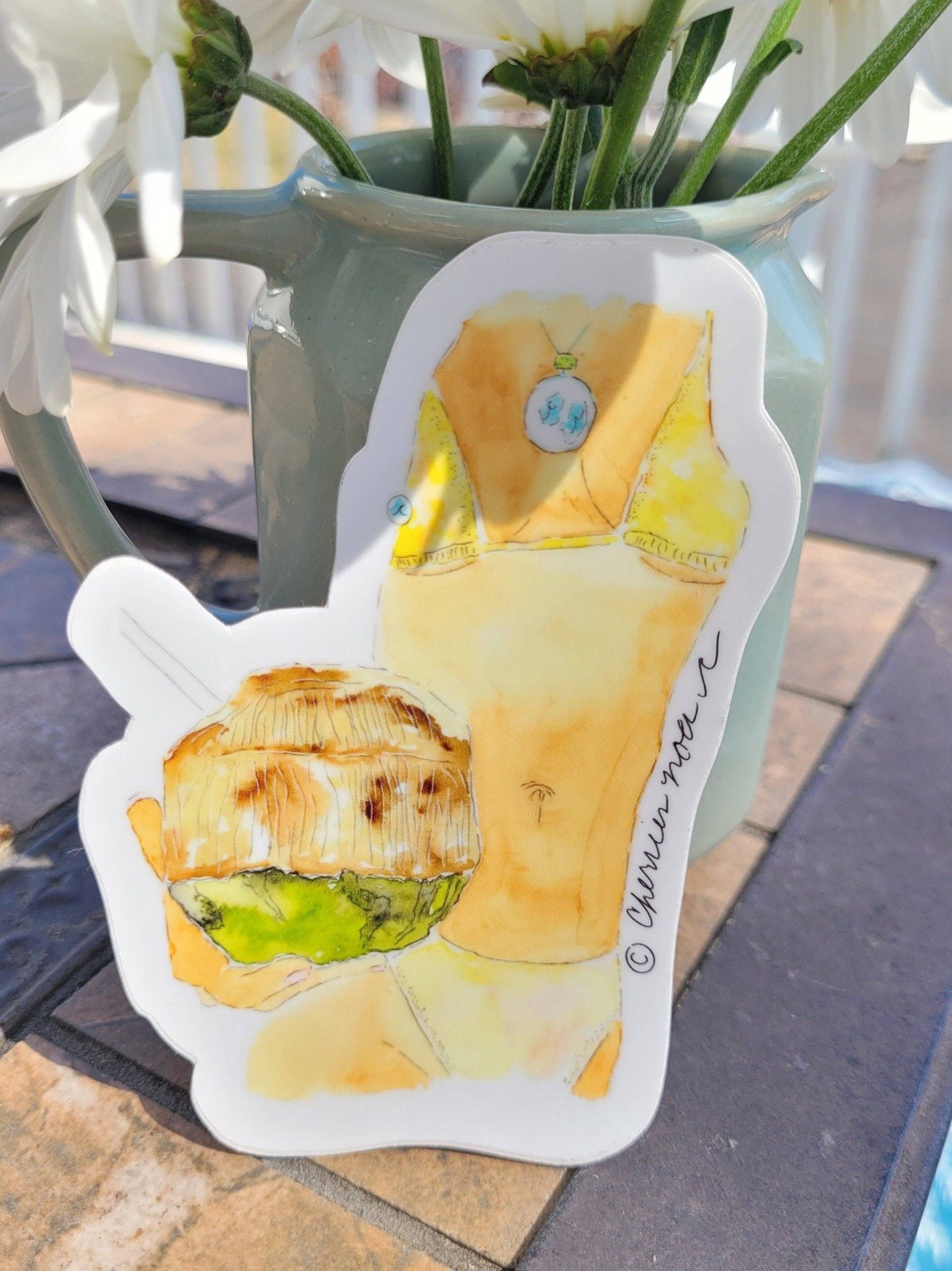 Waterproof Vinyl Bikinis and Coconuts Sticker, 2.5x4"