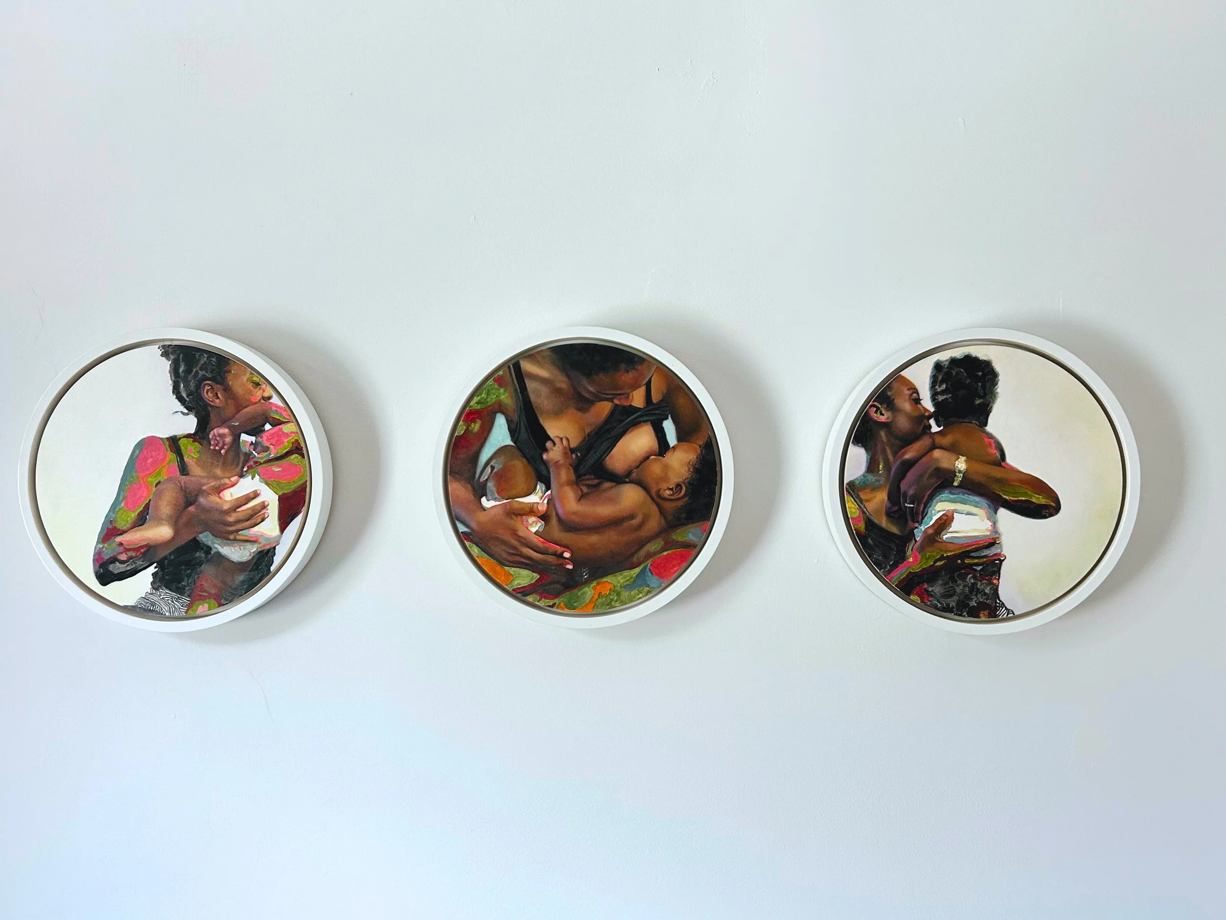 Terra and Orbitals Triptych, 2022
 Oil on wood panel, 13.5” Tondos (sold individually)