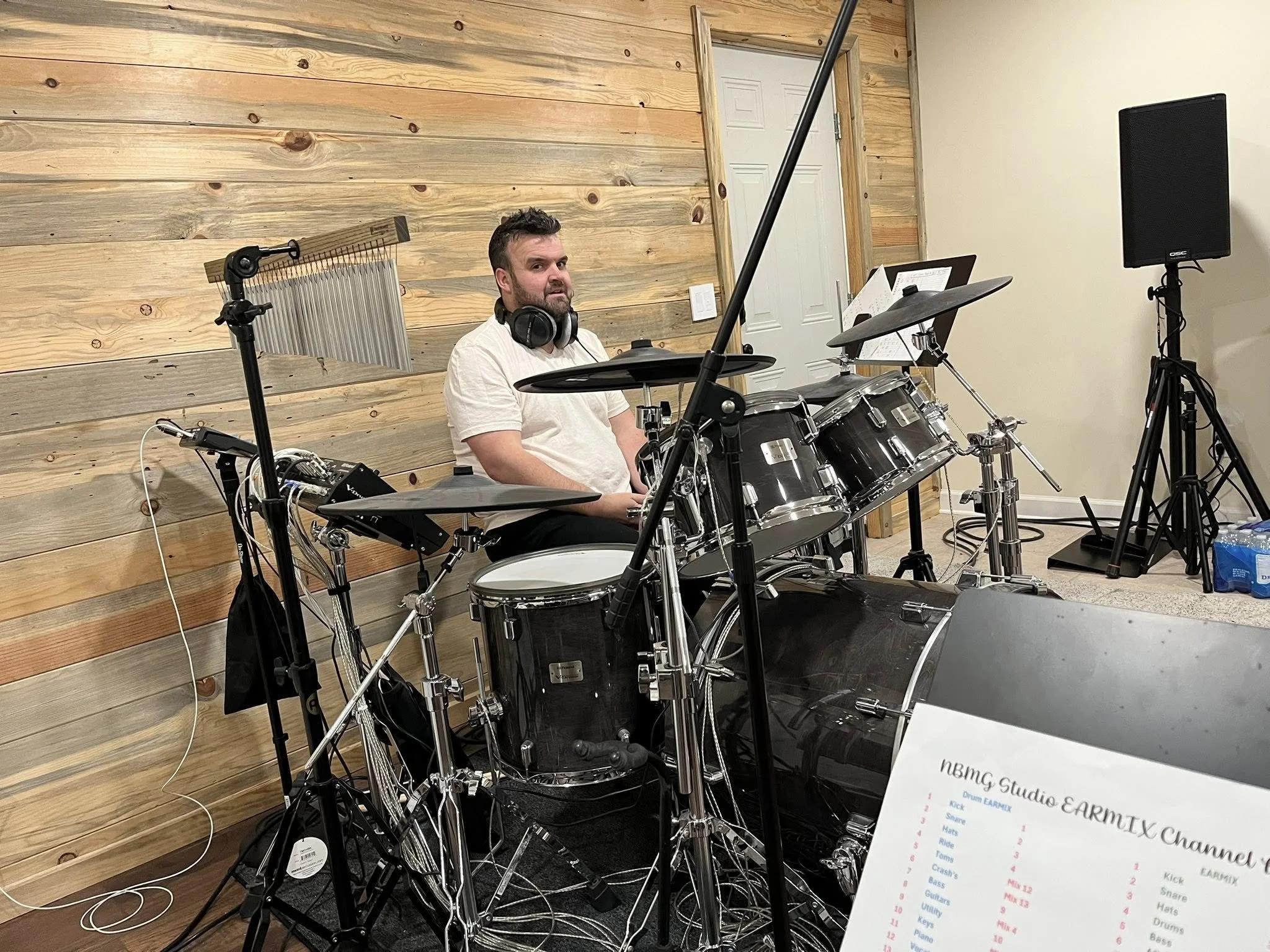 Session drummer recording a full drum kit at New Breed Productions recording studio