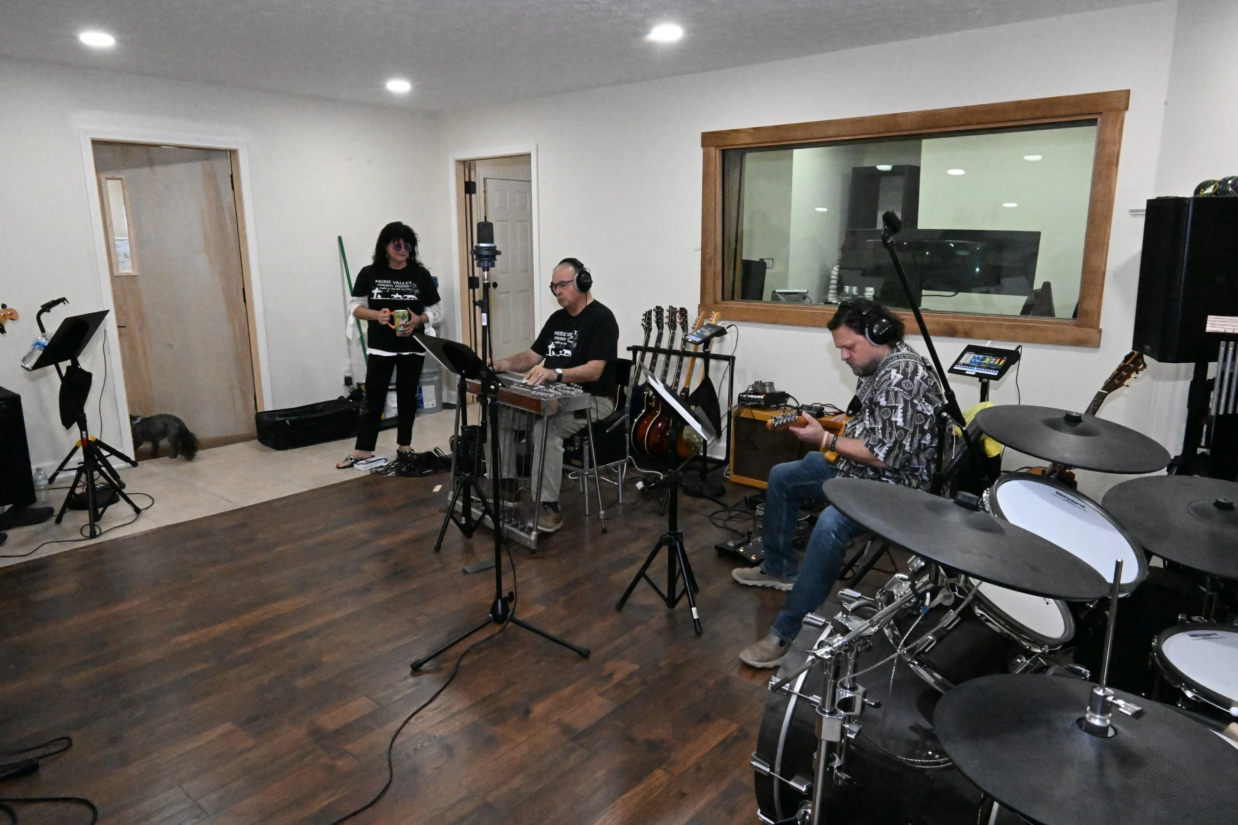 Music Valley Cowboy Church band recording a studio session at New Breed Music Group in Nashville