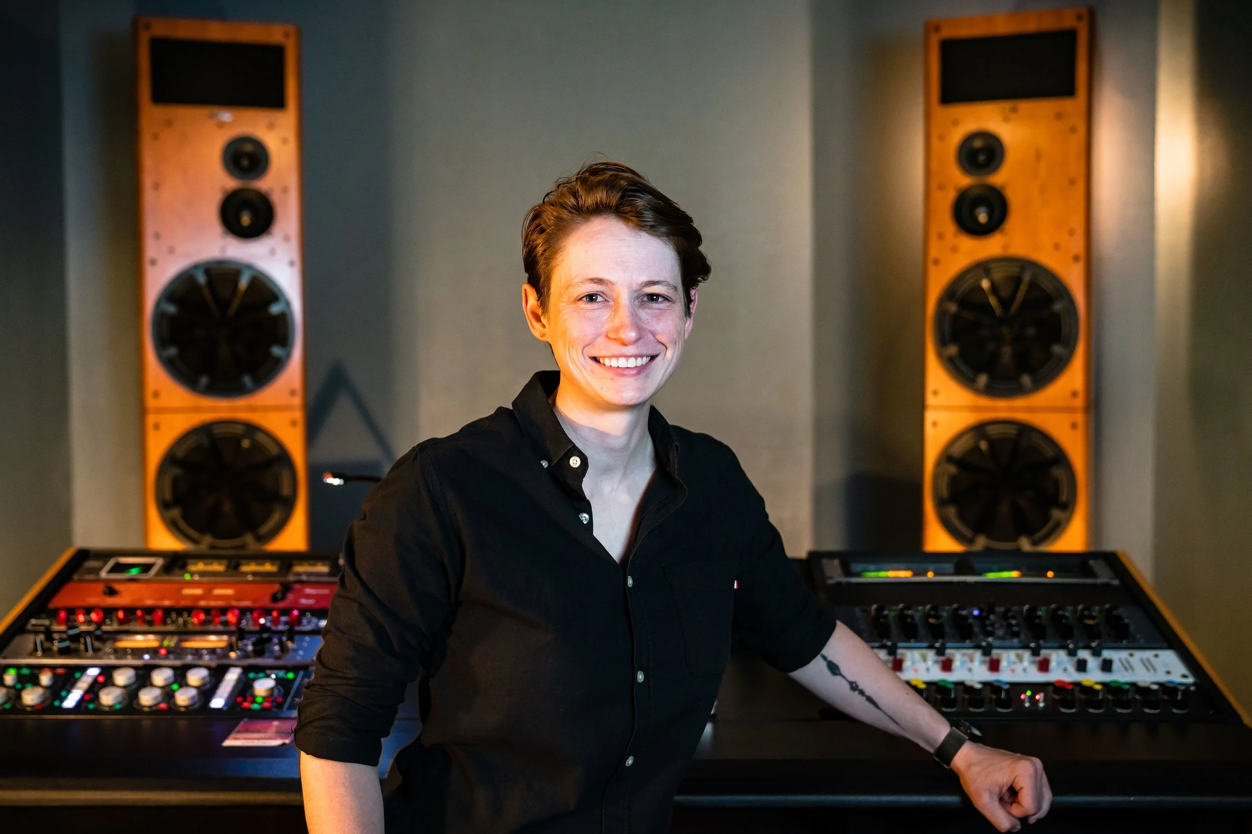 Piper Payne, Nashville mastering engineer, in a professional audio mastering studio