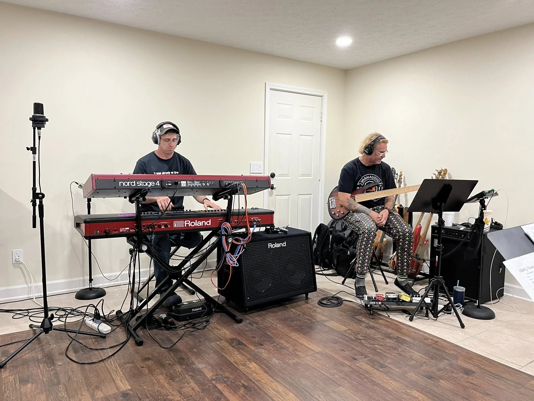 Nashville session musicians recording keyboards and bass at New Breed Productions