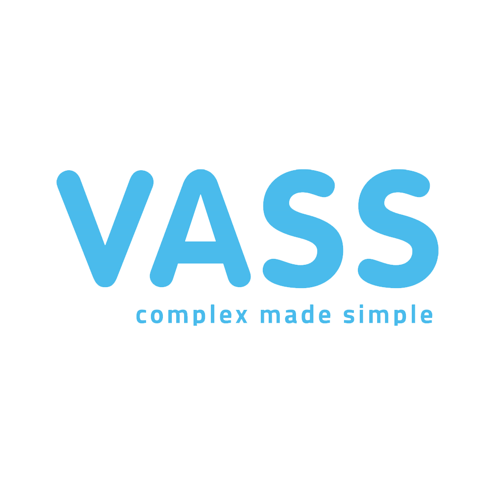 VASS logo with the tagline 'complex made simple' in blue on a black background.