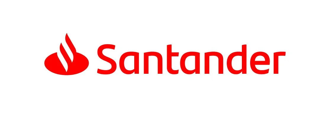 Santander logo in red with stylized flame symbol