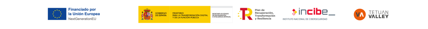 Logos of European and Spanish institutions related to technology, cybersecurity, and digitalization.