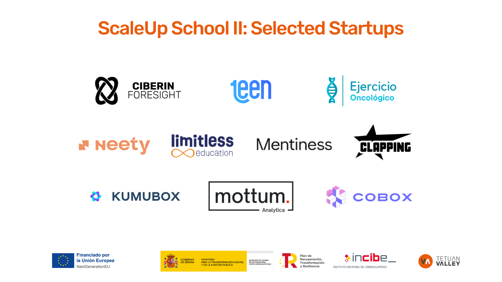   Logos de las startups seleccionadas para ScaleUp School II  