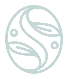 Abstract circular logo with leaf and swirl designs in a monochrome color scheme.