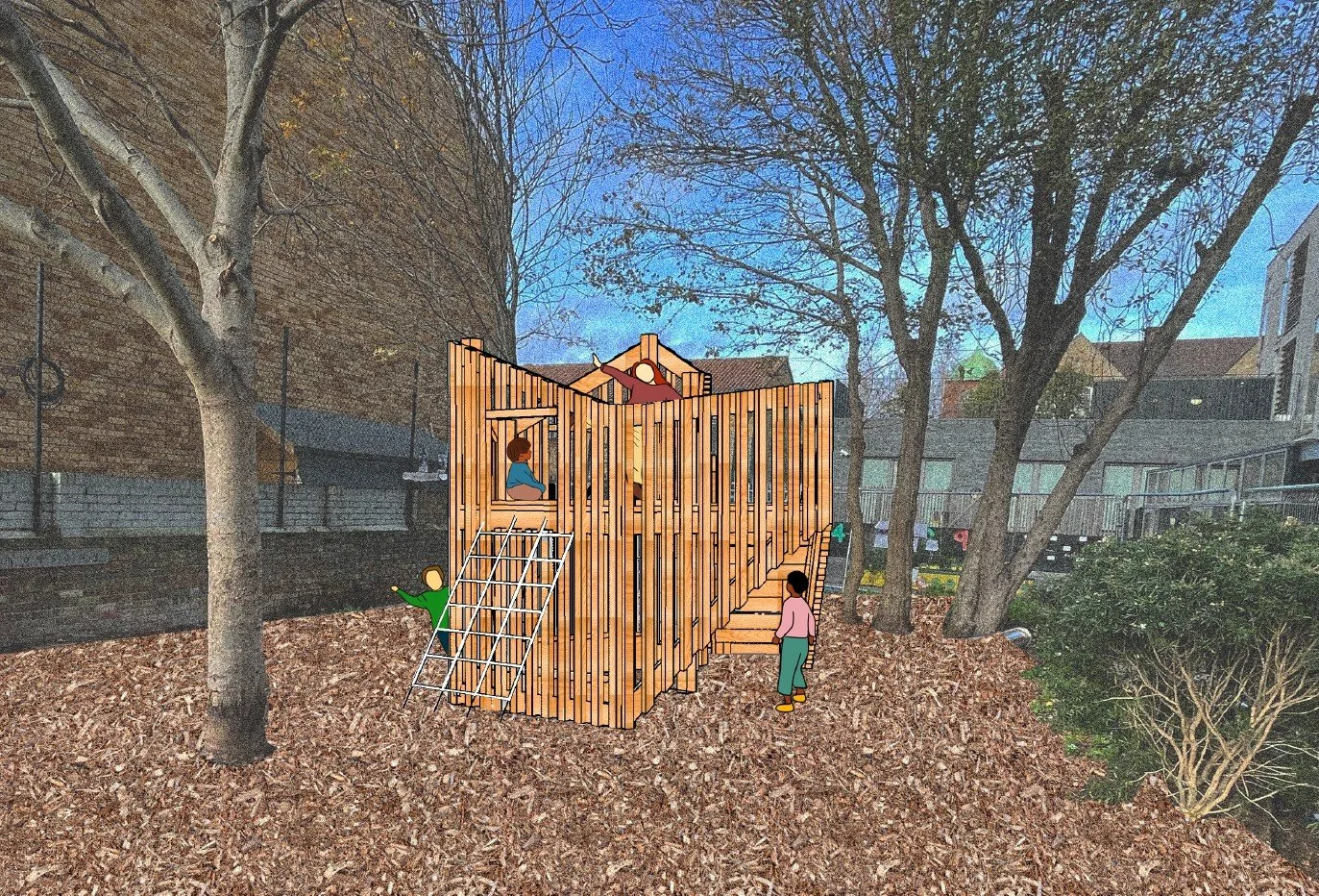 Lauristen School, London (UK) - A natural play frame and outdoor class for a school - In collaboration with Play Equip, 2023 