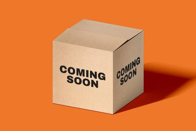 A cardboard box with 'COMING SOON' written on it, set against an orange background.