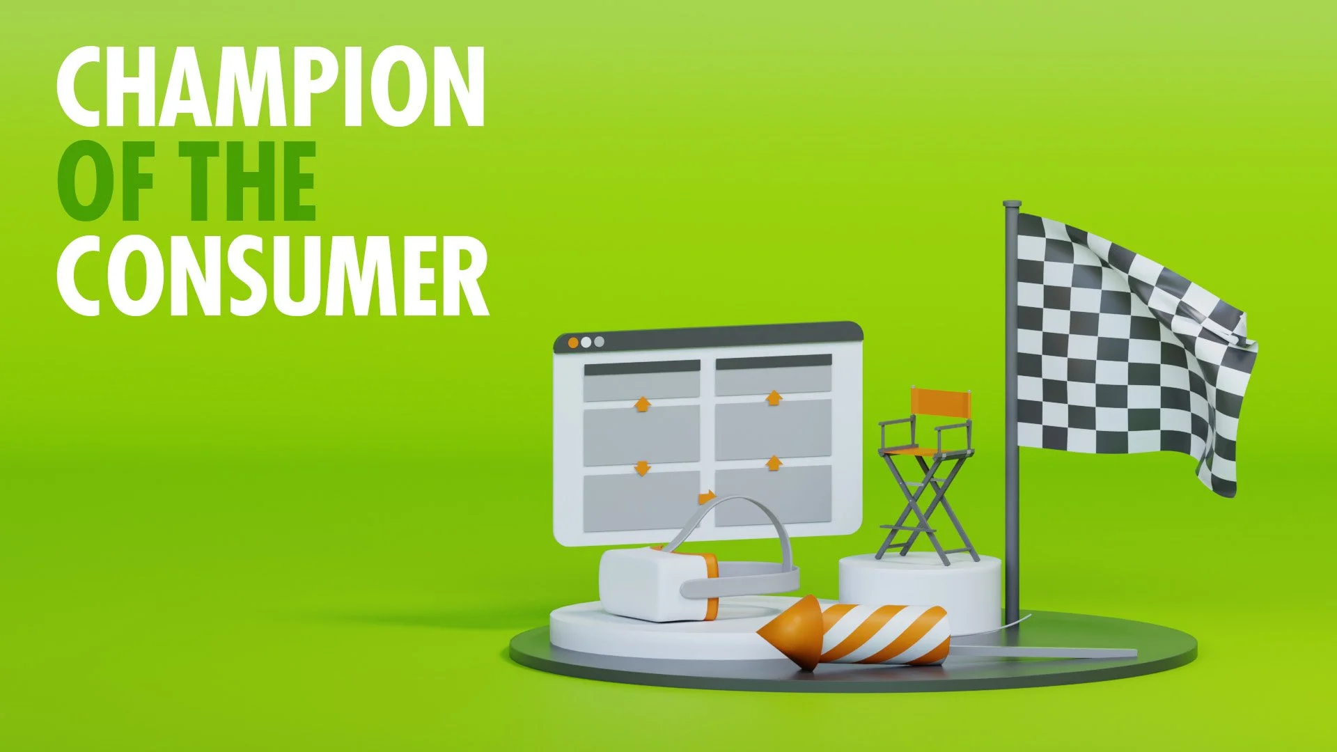 Champion of the consumer 3D icon and text