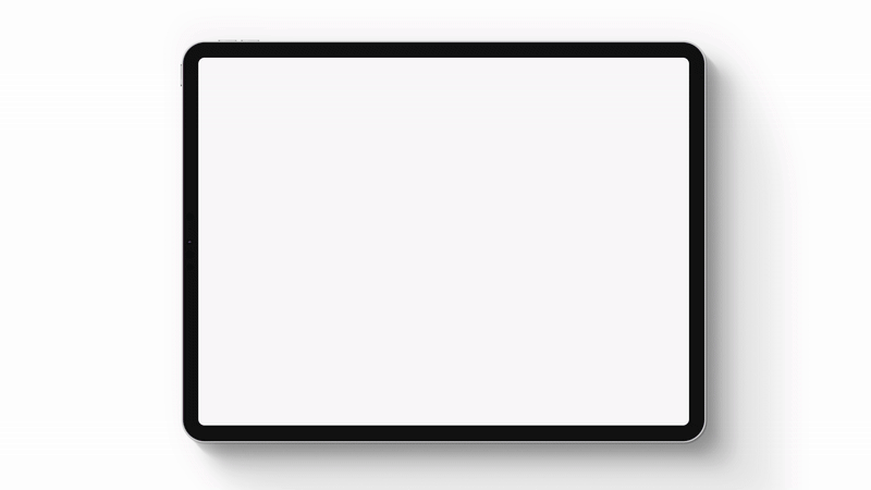 A tablet with a black frame and blank white screen on a white background.