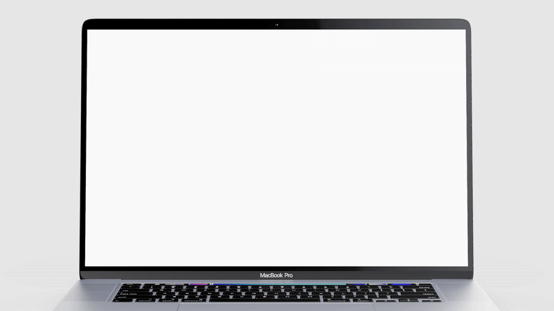Silver MacBook Pro laptop with black keyboard and a blank white screen