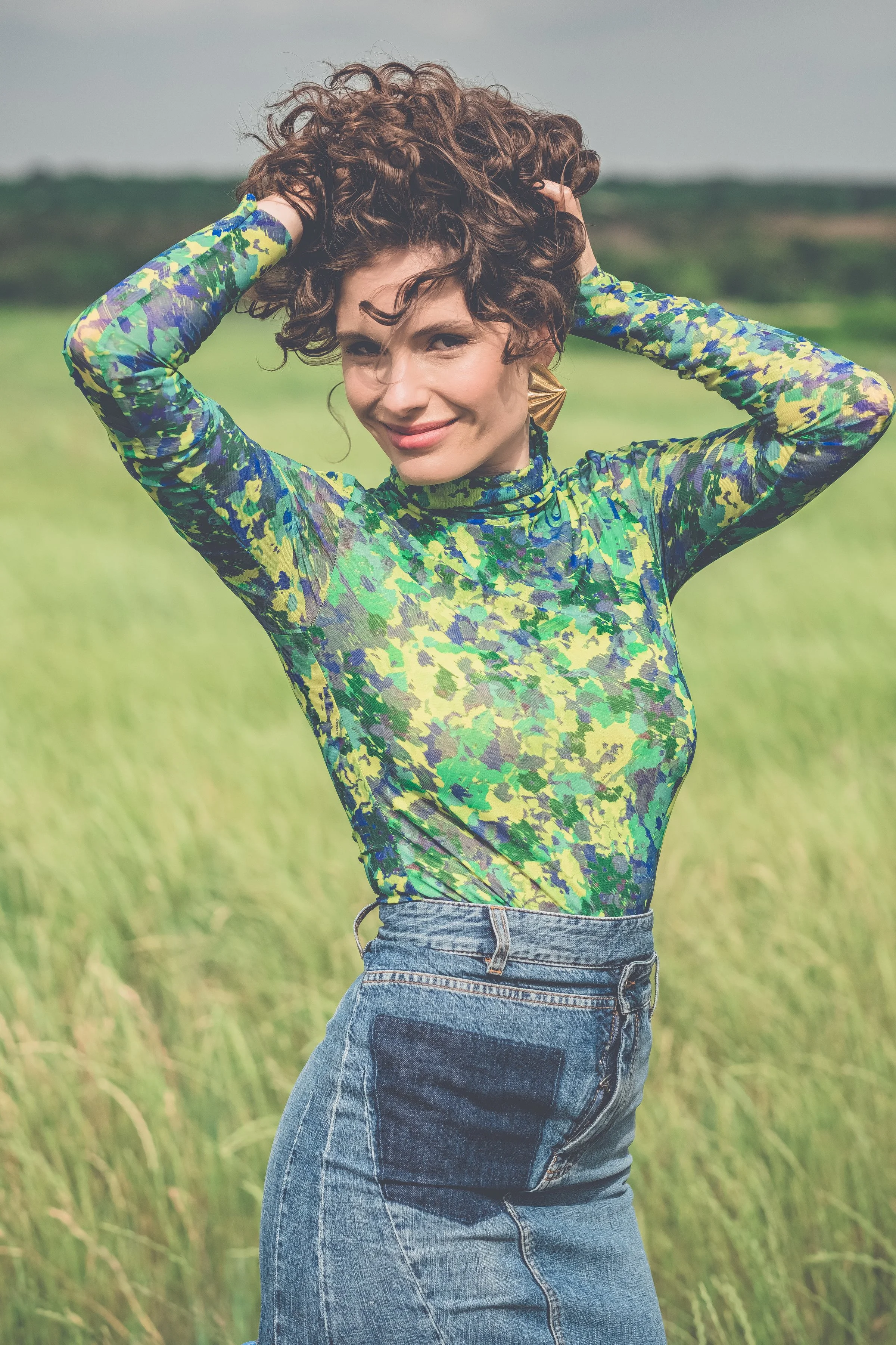 Olivia Applegate in Ganni & Loewe shot by Skylar Reeves at Two Wishes Ranch in Lockhart, TX