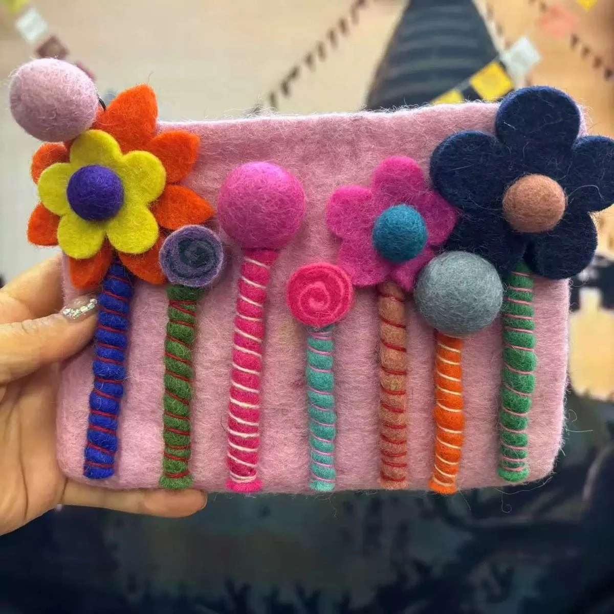 Multi-color Flower Garden Wool Clutch
