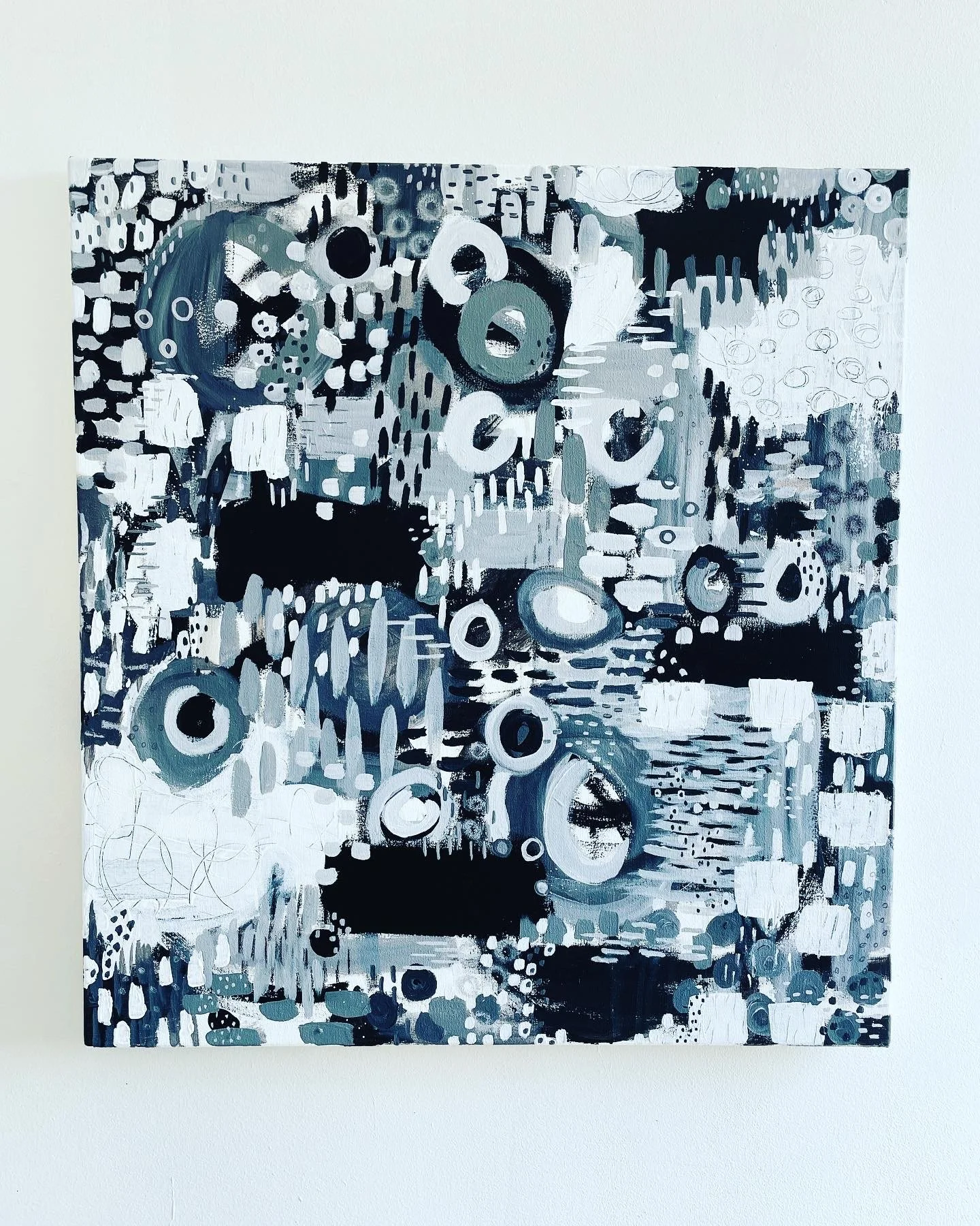  “Pixelated Brooklyn Garden” 36 x 34 inch. Acrylic, gesso, charcoal on canvas. 2023.     Purchase Info Here   