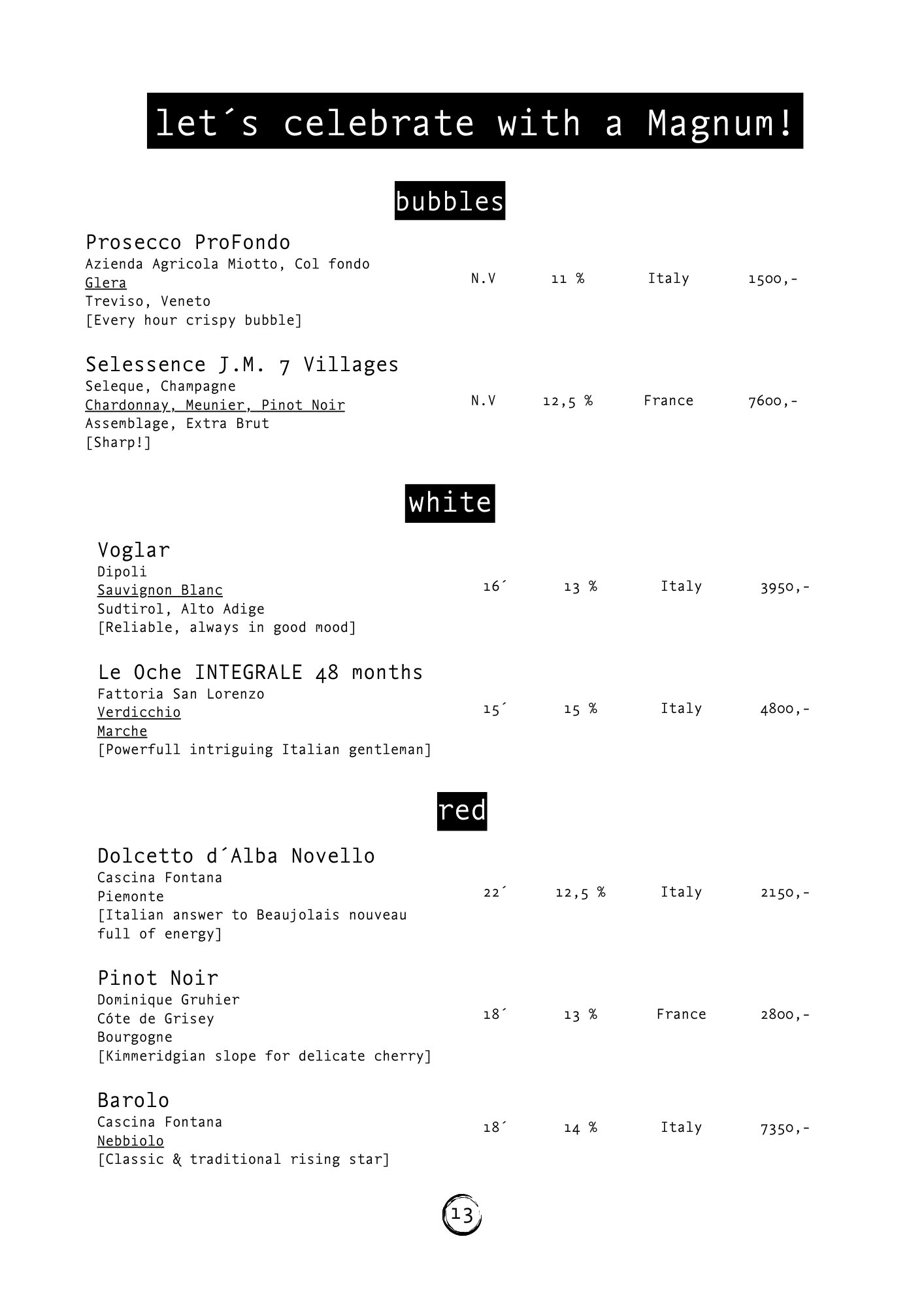 Wine list — SANSHO