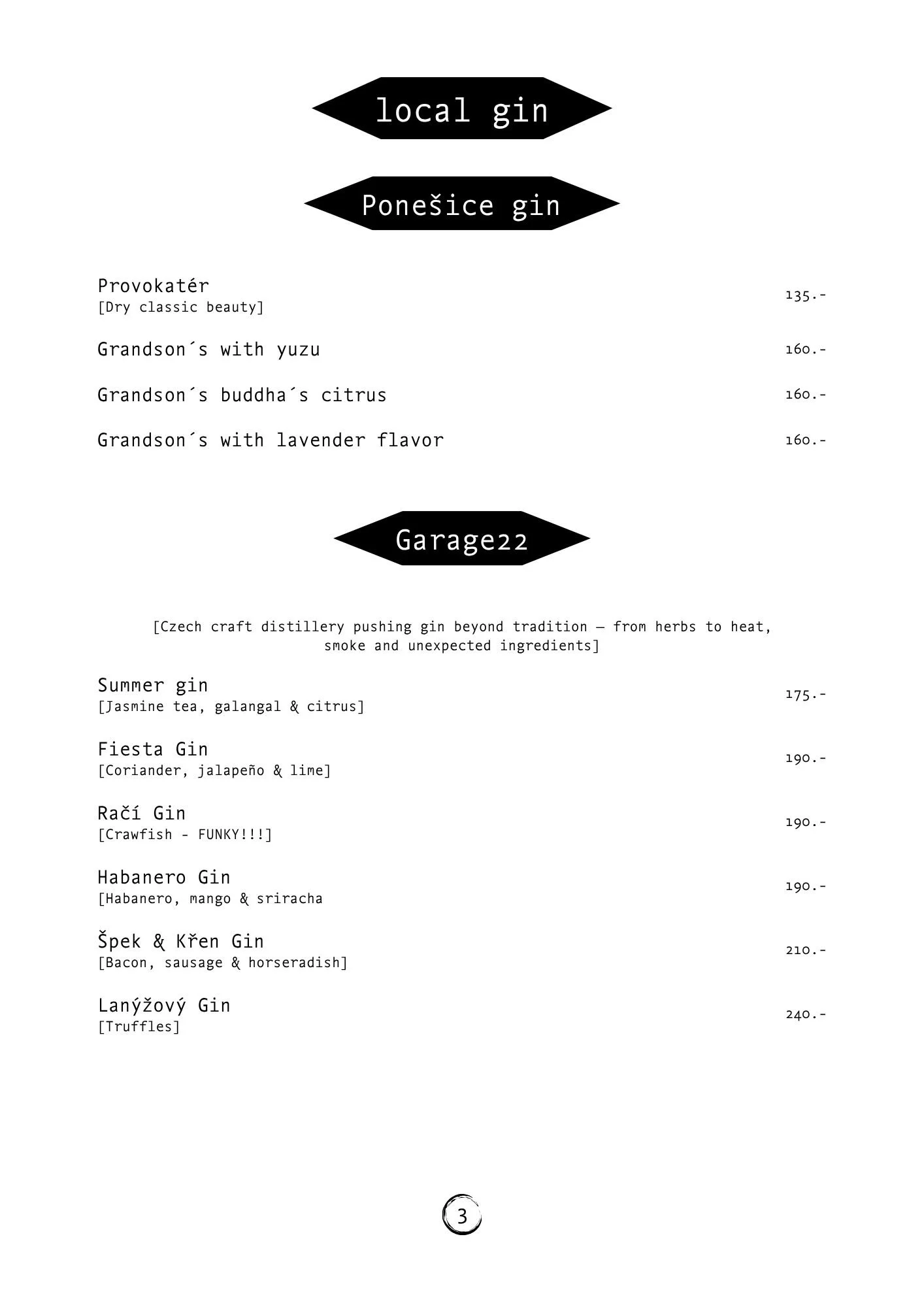 Image of a cocktail menu with items and prices, including various gin cocktails and descriptions.