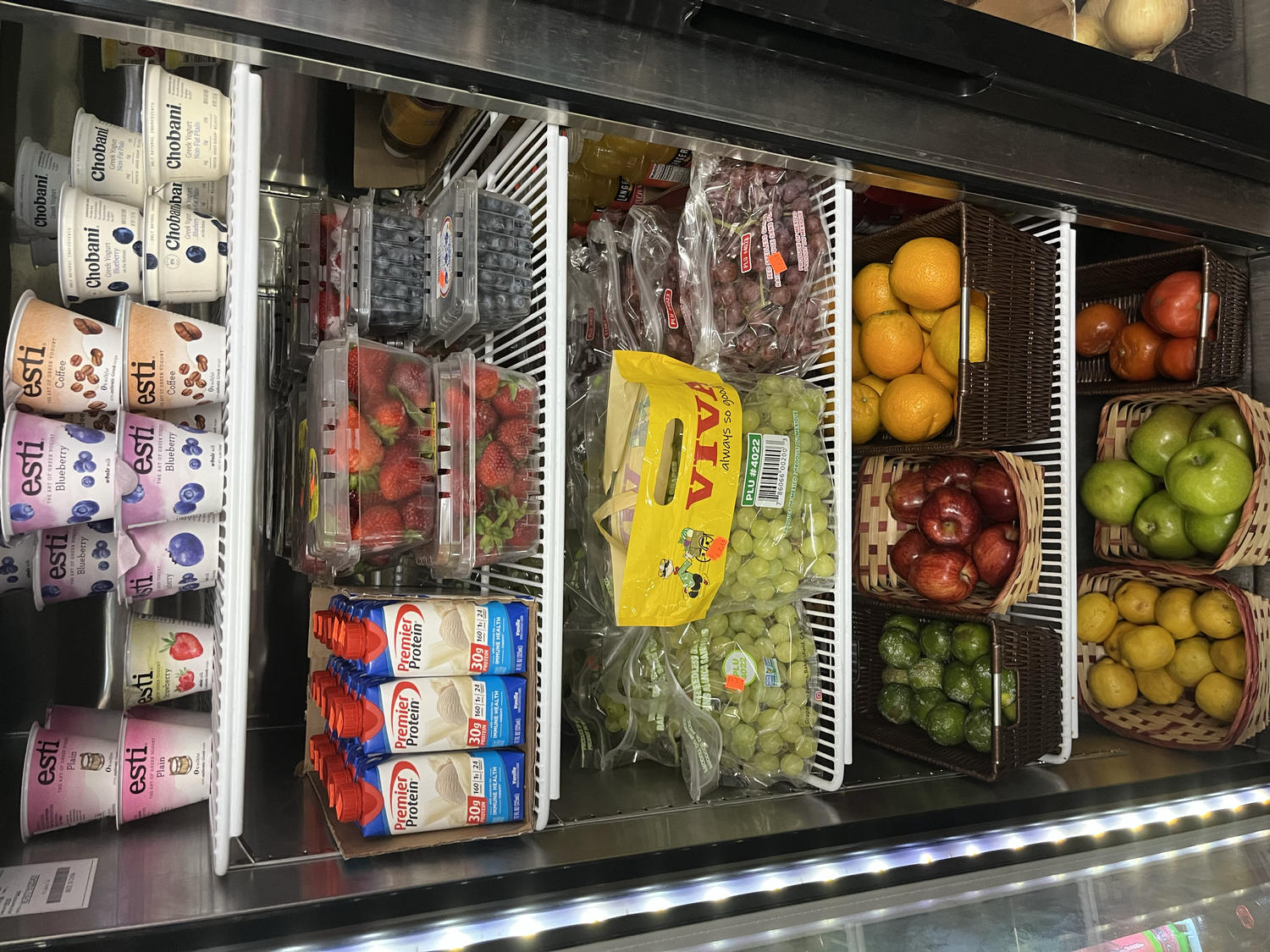 Fresh fruit, yogurt and refrigerated foods at Sammy's Market