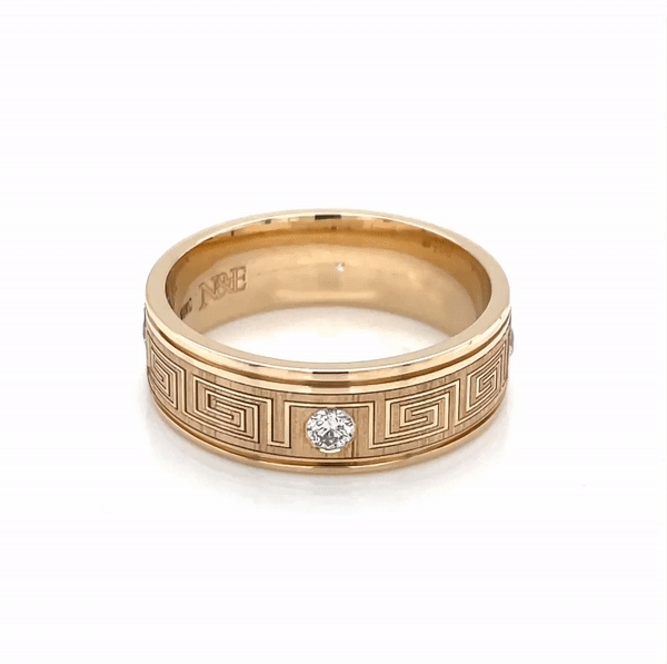 Greek Pattern 4-stone Engraved Men Wedding Band Ring