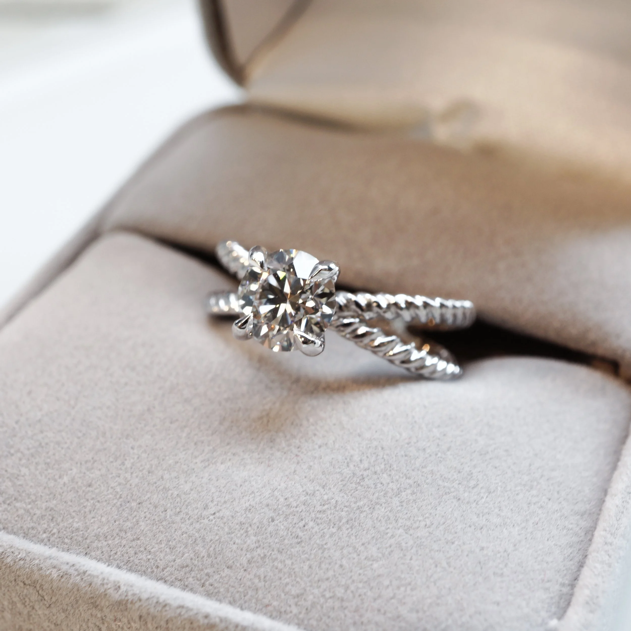 Twisted Split Shank Solitaire Ring in Platinum