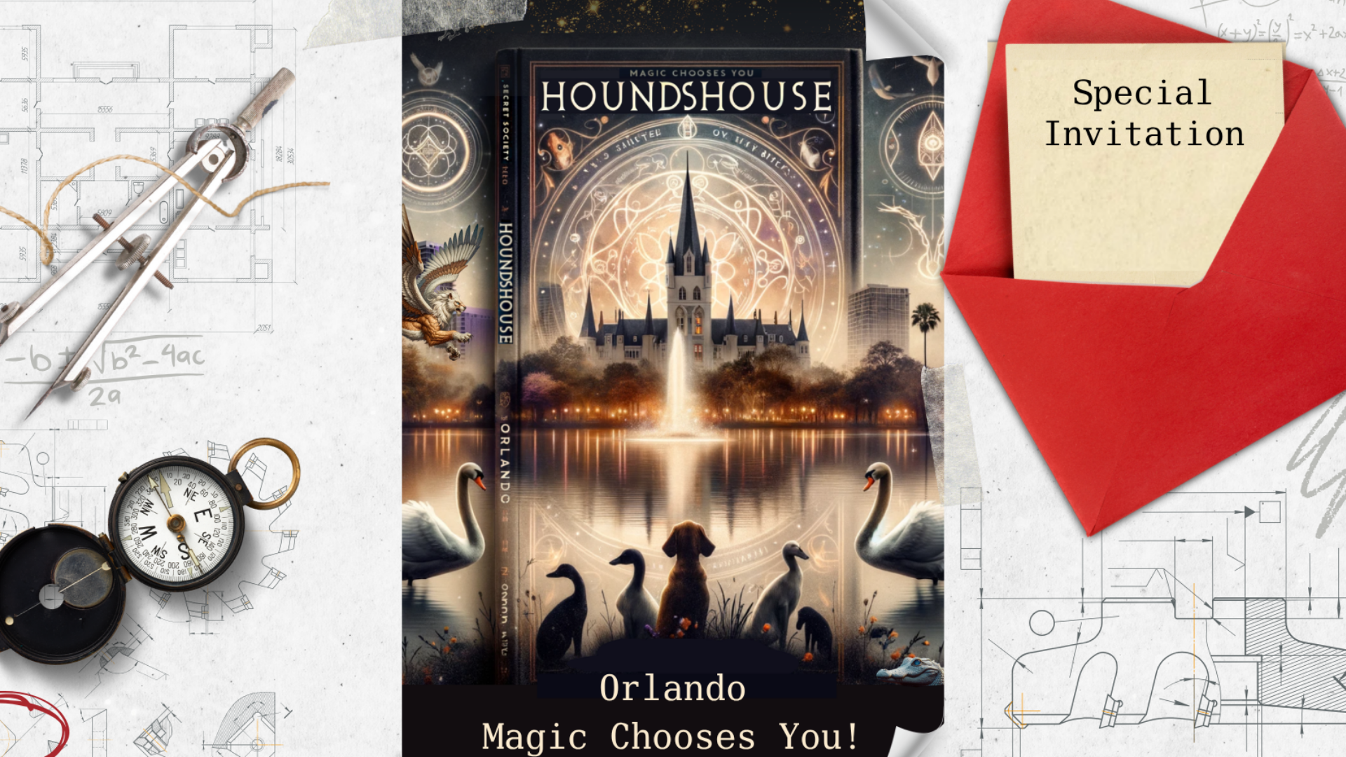 image shows a map and cover of houndshouse orlando book