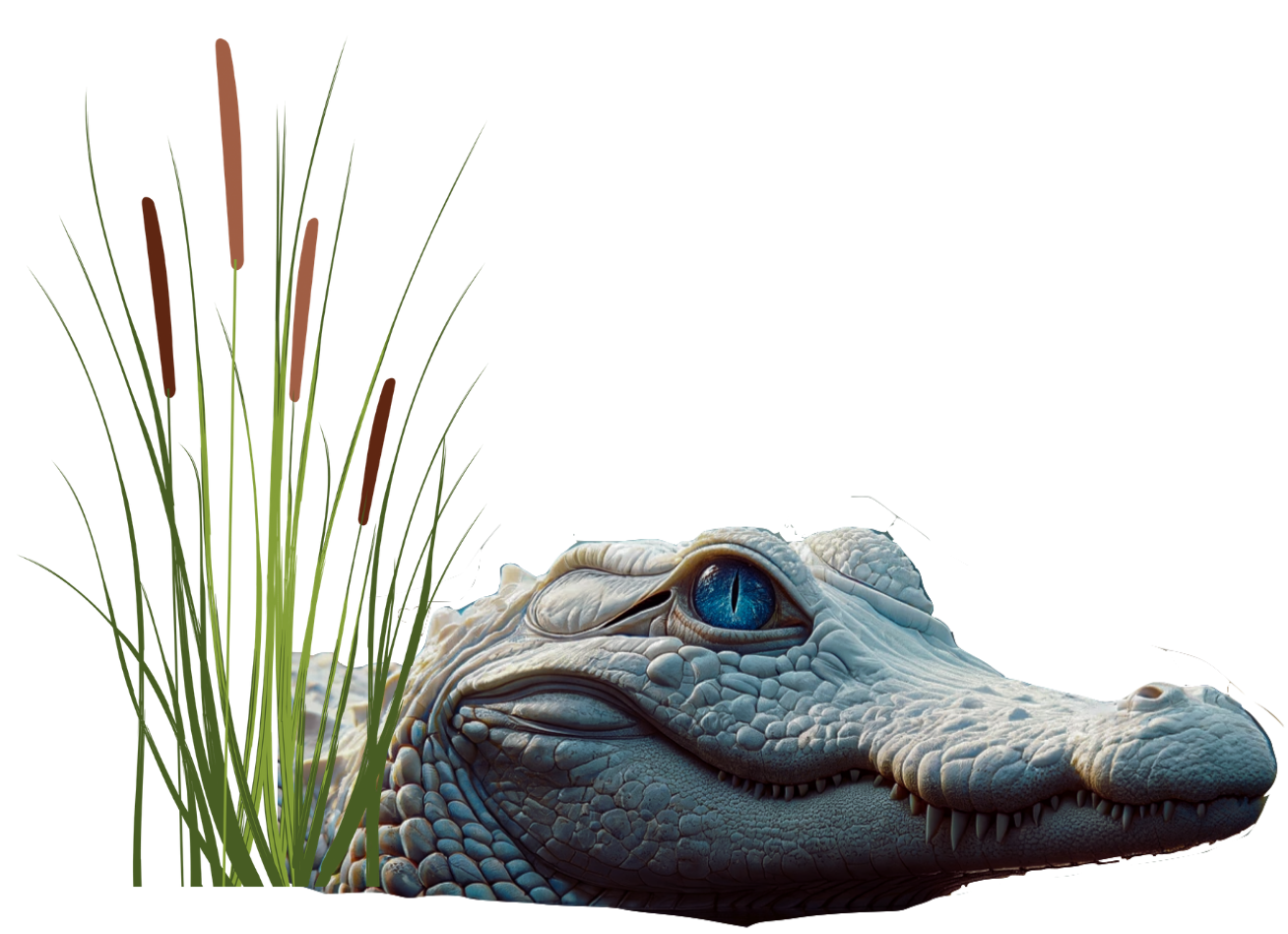 Image shows a white alligator