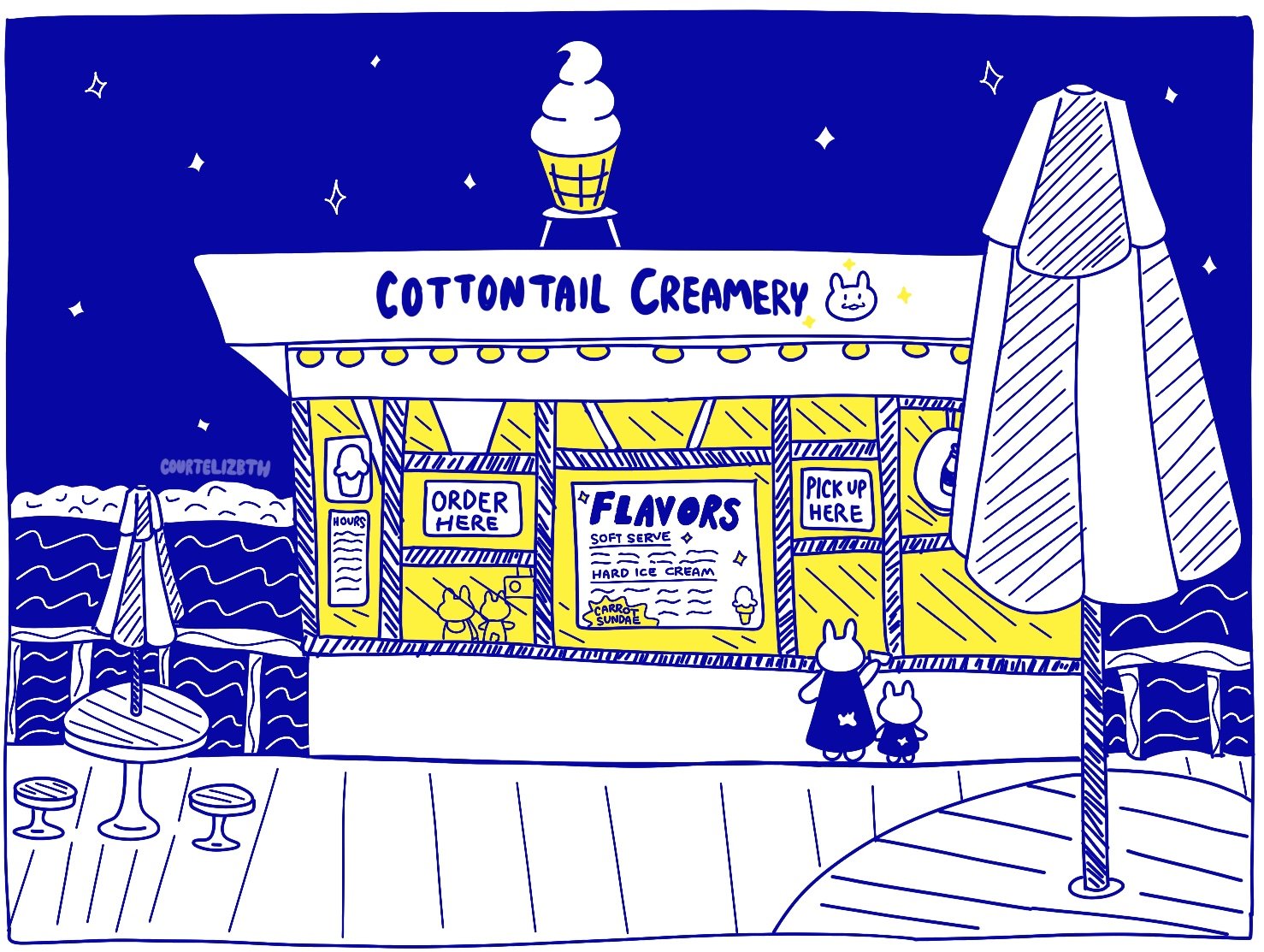 "Cottontail Creamery" Inspired by childhood visits to our favorite ice cream shop by the lake in Central New York.