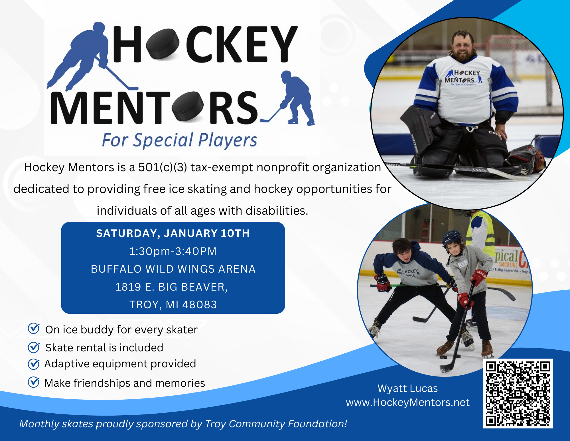 Monthly Skate with Hockey Mentors for Special Players