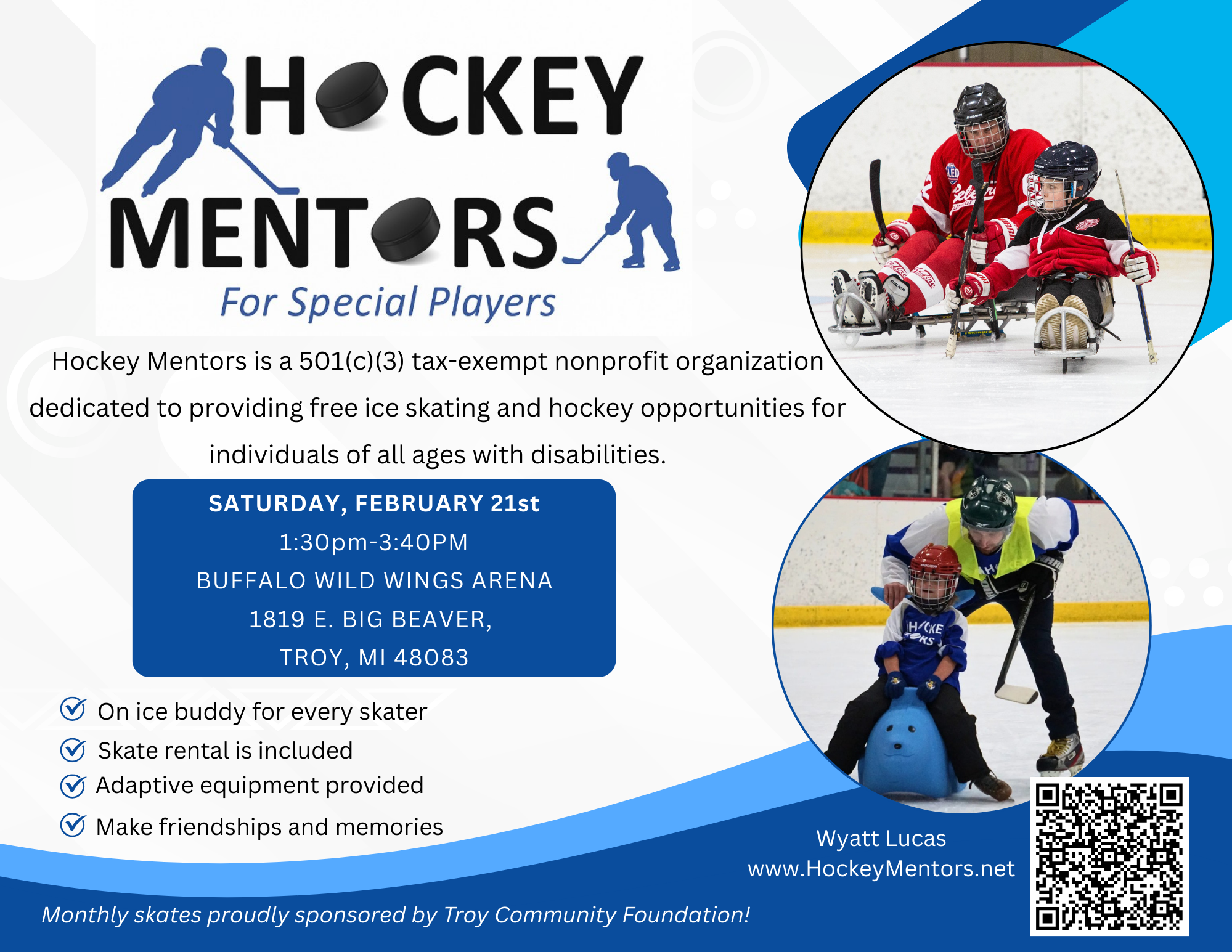 Monthly Skate with Hockey Mentors for Special Players