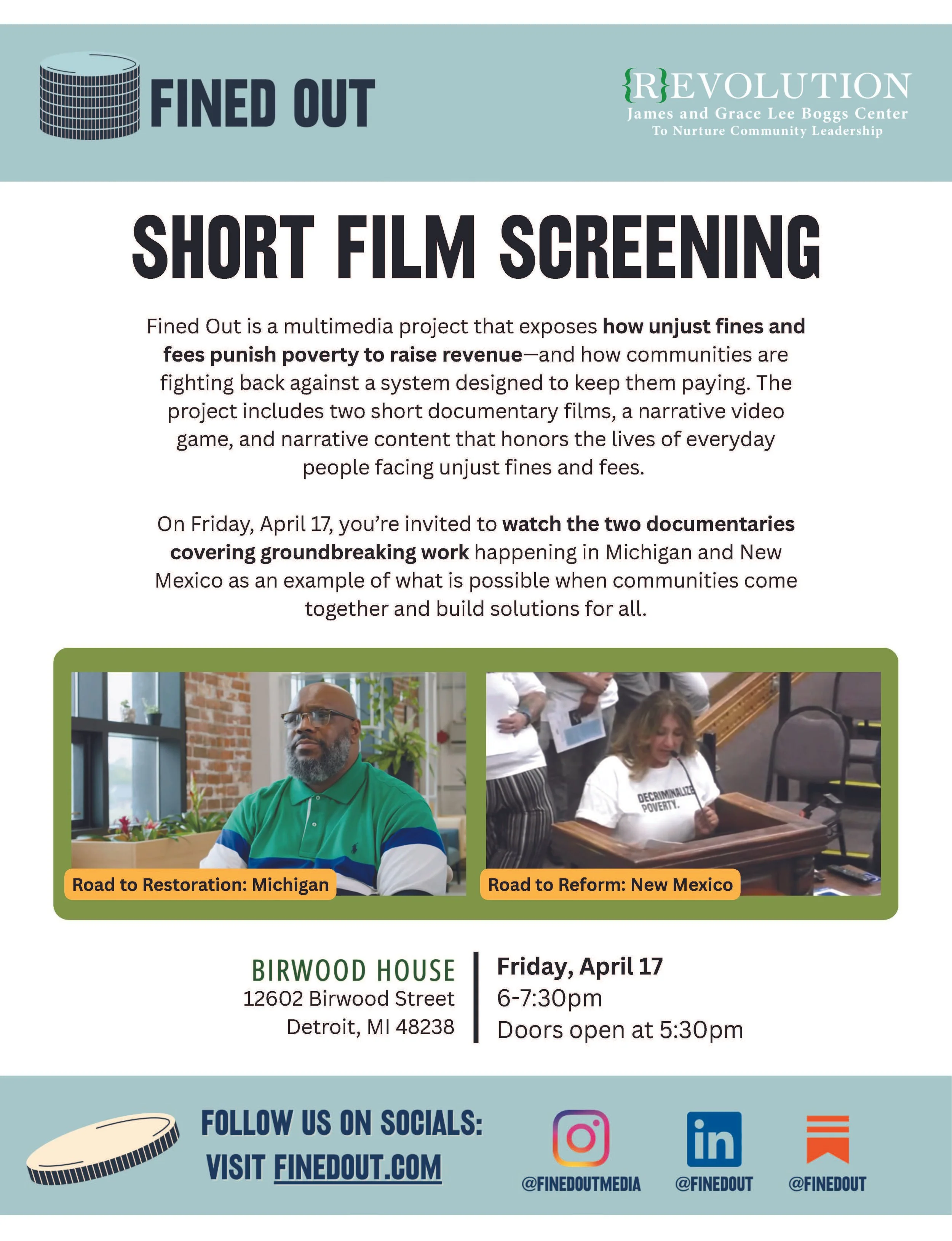 Fined Out Screenings at Birwood House