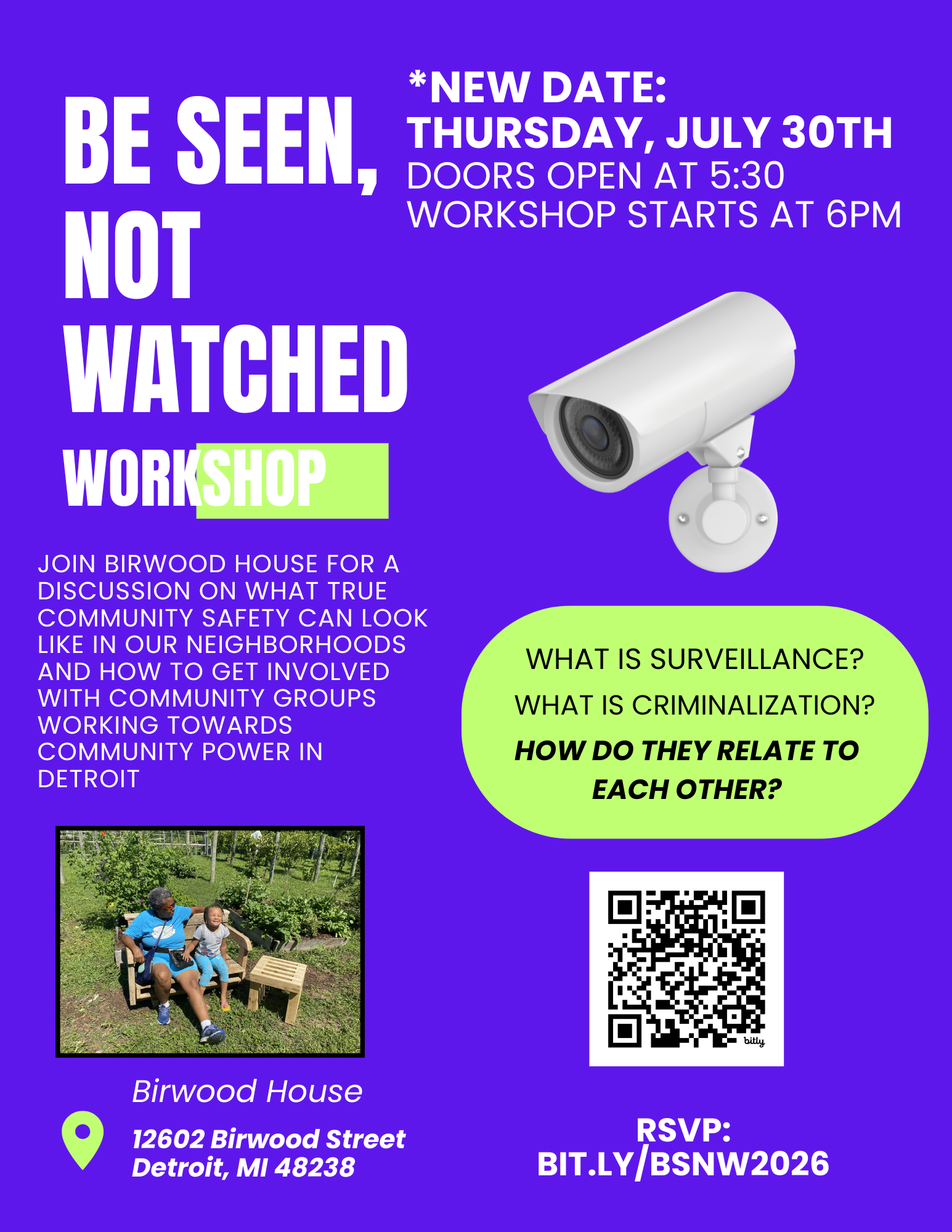 Birwood House Presents: Be Seen Not Watched Workshop