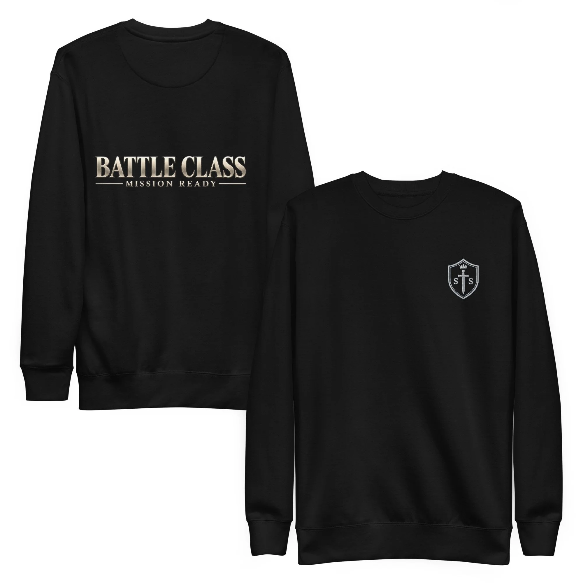 Black Battle Class Mission Ready premium sweatshirt with embroidered Supernatural School Field Crest