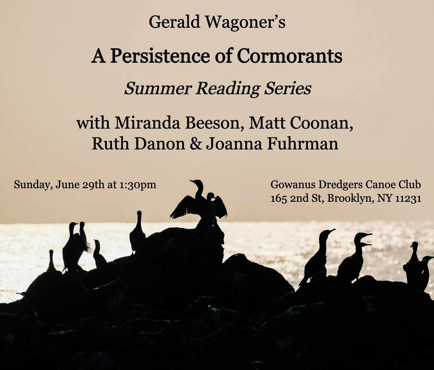 Gerald Wagoner’s A Persistence of Cormorants Summer Reading Series at Gowanus Dredgers