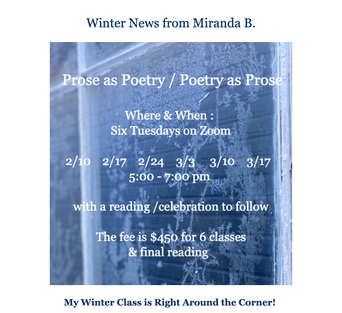 Winter News from Miranda B.
