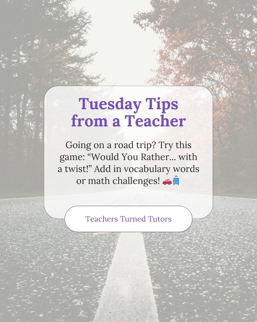 🚗💡 Headed on a road trip? Let&rsquo;s keep those little minds active and entertained!
Try this twist on a classic car game: &ldquo;Would You Rather... with a learning spin!&rdquo;
👉 Mix in vocabulary words (&ldquo;Would you rather be gregarious or